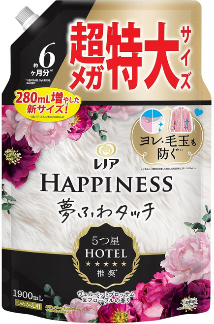 레노아 유연제 해피니스 벨벳 블라썸 플로랄 리필 5성 호텔의향기, 1개, 1.9L