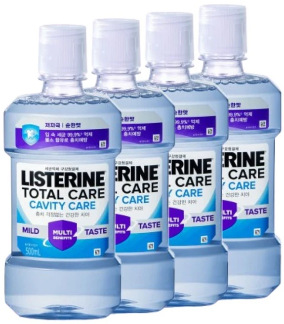 충치케어 가글 리스테린 토탈케어 캐비티케어 마일드, 500ml, 4개 - 쿠팡