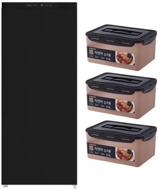 캐리어 모드비 미니 김치에디션 122L 스탠드형 1도어 냉장고 + 락앤락 김치통 3p 방문설치, 블랙메탈컬러, MFNO122BKM1(방문설치)