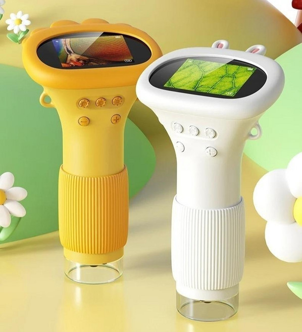 어린이 디지털 현미경 학습용 관찰카메라 LED 확대 스크린 과학실험 장난감 선물, 화이트