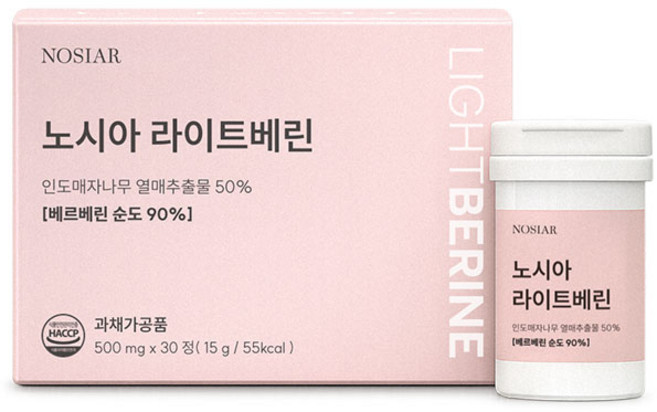 노시아 라이트베린 500mg 베르베린추출물 500mg 인도매자나무열매 베르베린, 1박스, 30정
