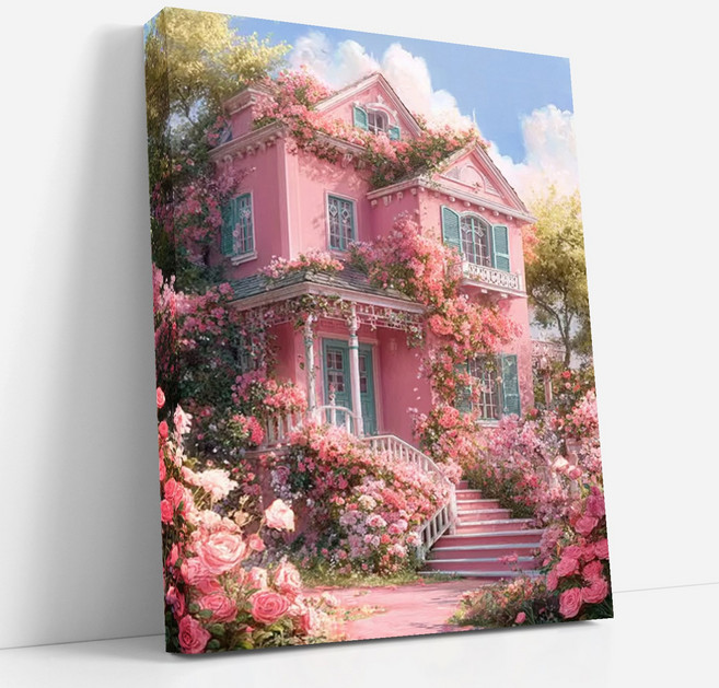 뉴타임즈 3D 보석십자수 다이아몬드 그림 40X50cm 캔버스 액자 포함 DIY 십자수 홈 인테리어 수공예 애호가, 1세트, 분홍색 집 00188