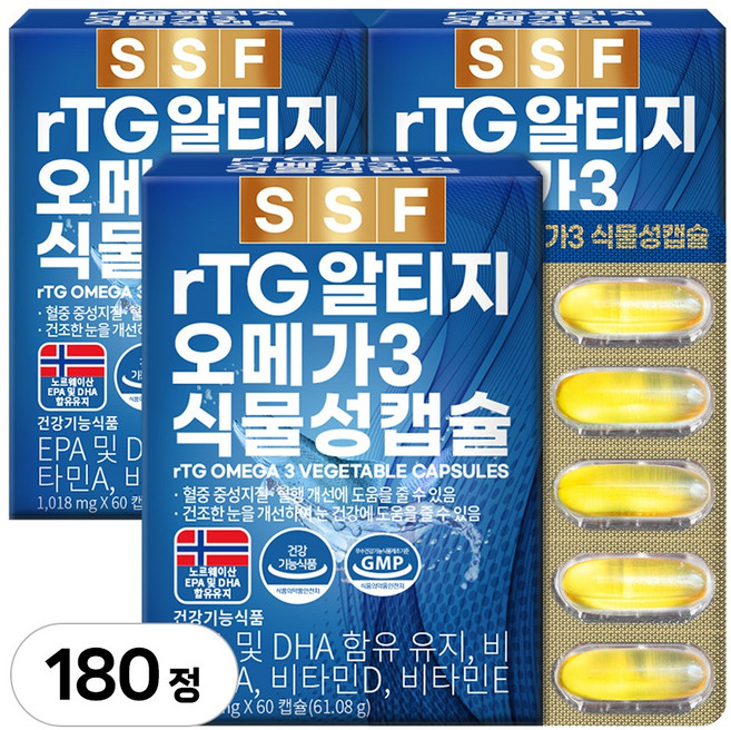 순수식품 rTG 오메가3 비타민D 1000mg, 60정, 3개