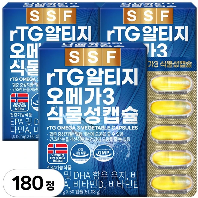 순수식품 rTG 오메가3 비타민D 1000mg, 60정, 3개 - 쿠팡