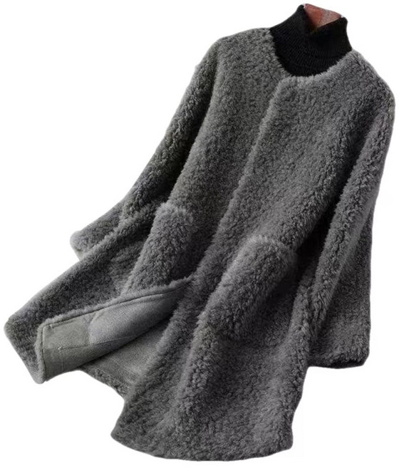 해피유통 가을겨울 여성 인조 캐시미어 밍크코트 롱 램스울 점퍼Y1