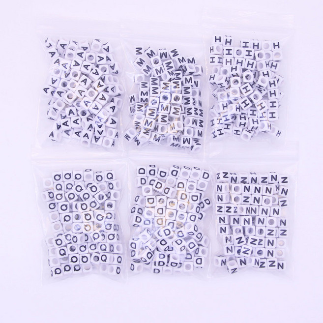 알파벳 비즈 알파벳 선택가능 사각 동그라미, 사각검정, 1세트, F