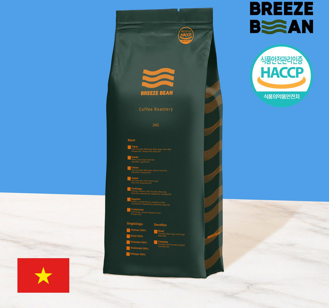 브리즈빈 베트남 로부스타 G1 커피 원두, 홀빈(분쇄안함), 1kg, 1개