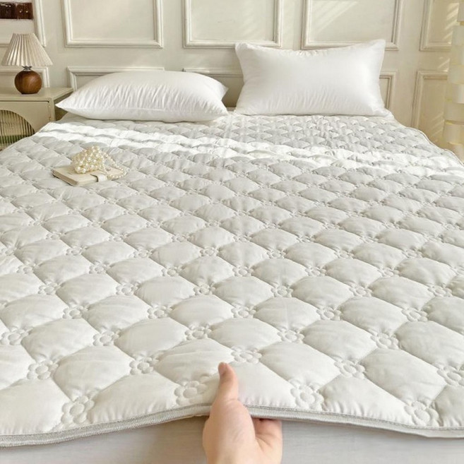 사계절 침대 패드 고정밴드 항균 알러지케어 진드기 패드, 화이트