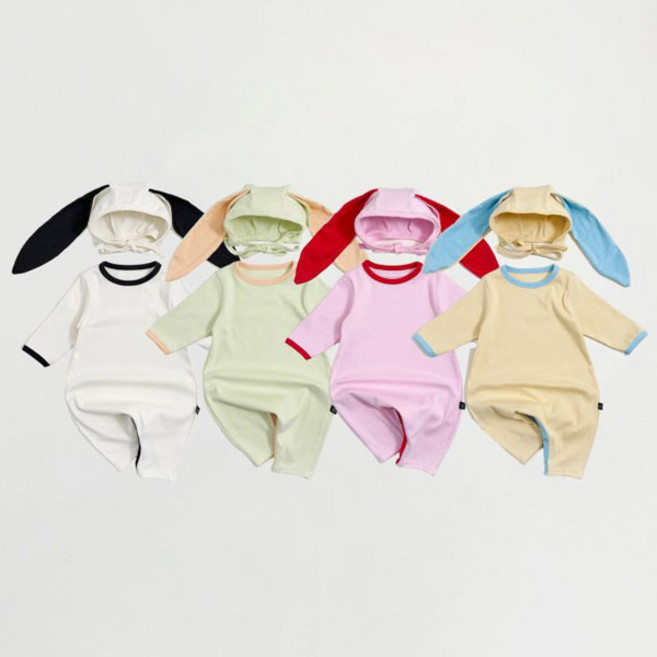 모달 하트 토끼 슈트 보넷 세트