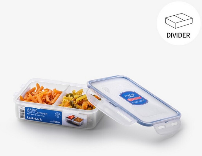 락앤락 밀폐용기 칸칸이 반찬통 2칸 클래식 직사각 550ml, 1개