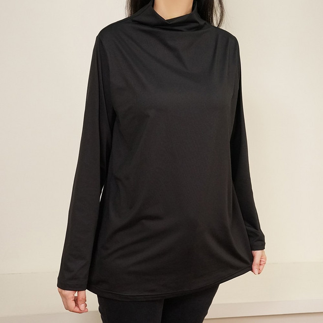 빅걸스토리 여성 빅사이즈 러브 반목 스판 베이직 폴라 티셔츠