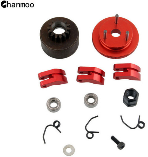 범용 14T 플라이휠 클러치 벨 세트 1/8 RC 자동차 HSP KYOSHO 버기 트럭 Truggy 레벨 21 28 니트로 엔진 업그레이드 부품, [02] 1 set red
