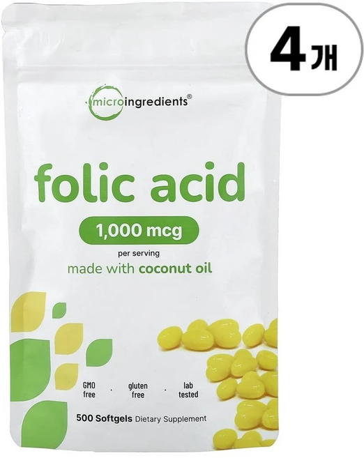 마이크로 인그리디언츠 폴릭 애씨드(엽산) 1 000mcg Micro Ingredients Folic Acid 1 000 mcg 500정, 4개 - 쿠팡