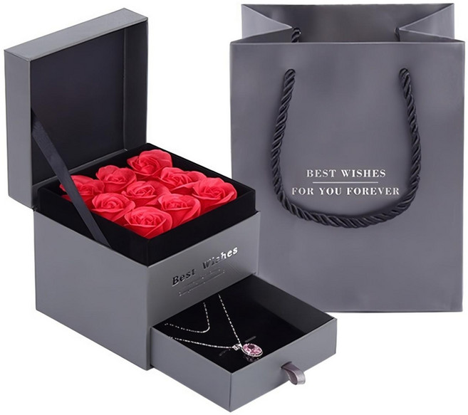 시들지 않는꽃 서랍형 조화 용돈박스+쇼핑백세트, 그레이, 1개