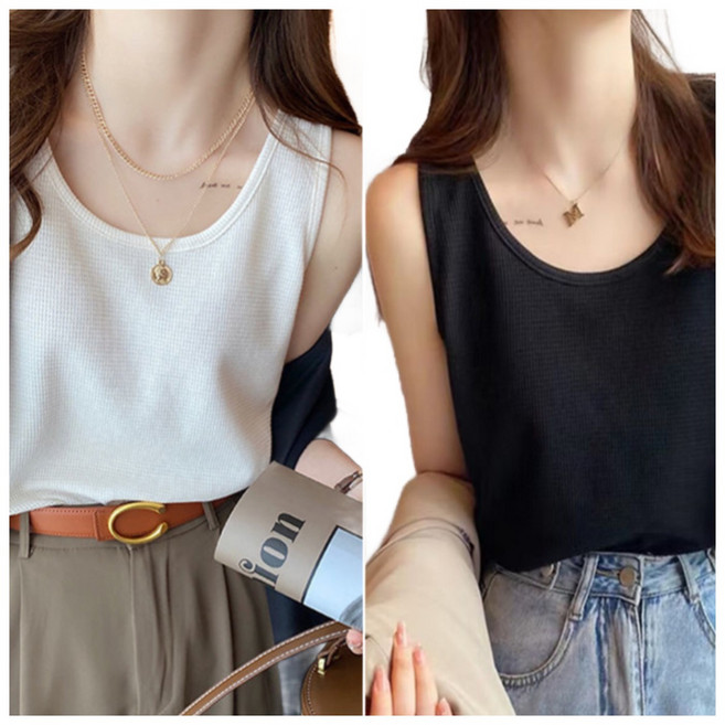 1+1 어브라운 여성 와플 민소매 나시 캐주얼 이너 나시티