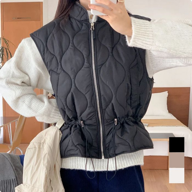 와폰 스트링 패딩 조끼 경량 집업 베스트 3color ZTC165
