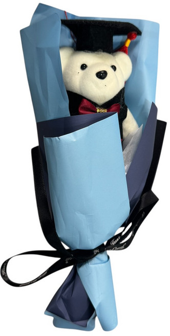 畢業熊花束 向日葵畢業熊花束, 深藍熊花束, 1個