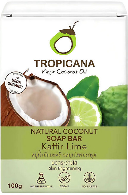 [태국직구] 트로피카나 코코넛 수제 비누 바 KAFFIR LIME 100G., 1개입, 100g