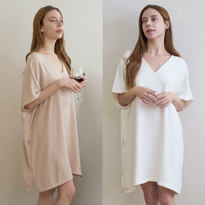 여성용 골프 샤워 가운 원피스형 라운딩 로브, 1개, 핑크베이지 롱(L)