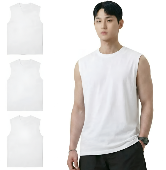 올리즌 3장세트 남자 면100% 나시티 오버핏 민소매 티셔츠 NC5473YY