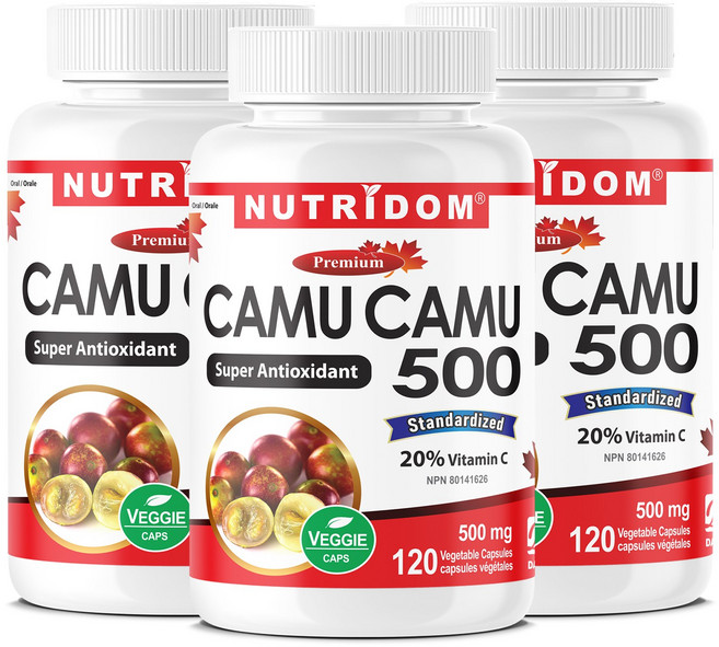 캐나다 뉴트리돔 카무카무 500 천연비타민C camu camu 열매 분말 가루 120식물성캡슐, 3개, 120정
