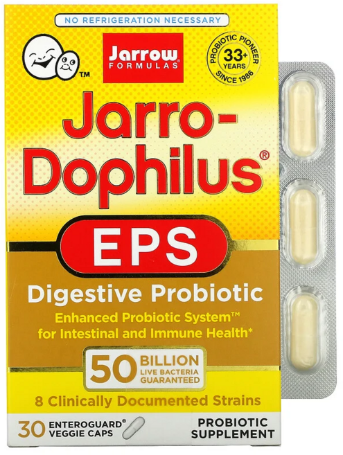 자로우 포뮬러스 Jarro-Dophilus EPS 500억 Enteroguard 식물성 캡슐 30개, 30정