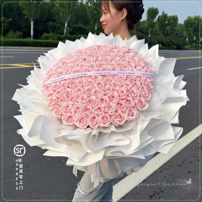 七夕情人節永生香皂花束 送女友閨蜜生日賀禮, 1件, 少女情懷99朵薔薇粉:如圖所示