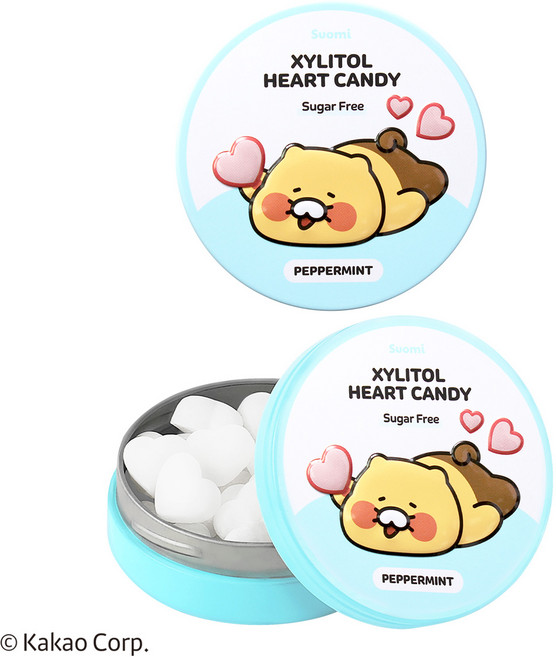 춘식이 자일리톨 하트 캔디 페퍼민트 핀란드 무설탕 사탕, 40g, 2개