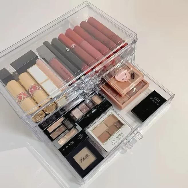 투명 아크릴 화장품 장신구 정리함 산화 방지 다층 대용량 3단, 1개, 투명색 ，3칸