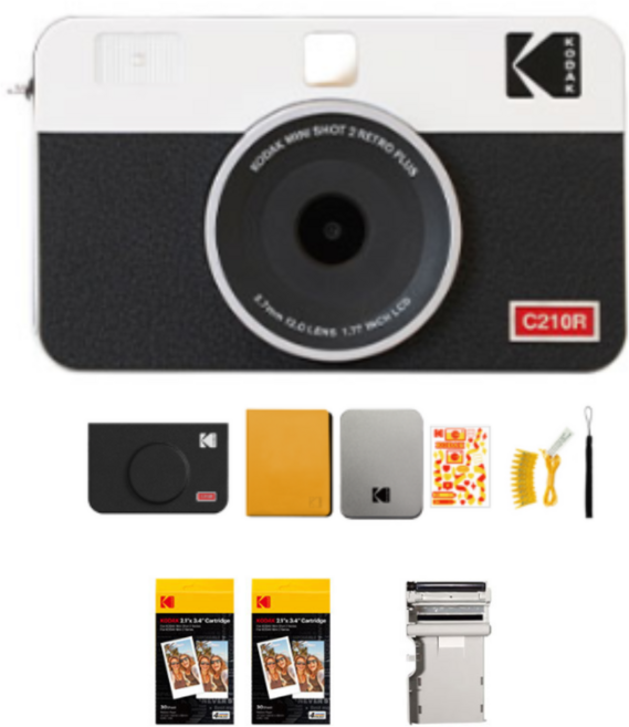 코닥 미니샷2 레트로 즉석 카메라 C210R +카트리지 + 액세서리 세트, 1세트, PAC_C210RW(WHITE)