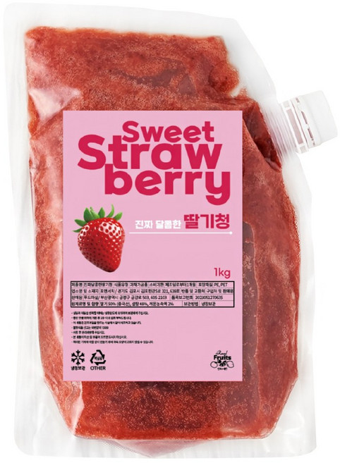 달콤한 딸기청 카페납품 대용량 천연당으로 만든 과육이 씹히는 수제청, 1개, 1kg