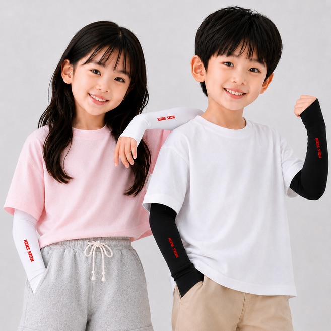 디어스킨 어린이 자외선 차단 손등 쿨토시 2p, 4세트, 화이트+블랙