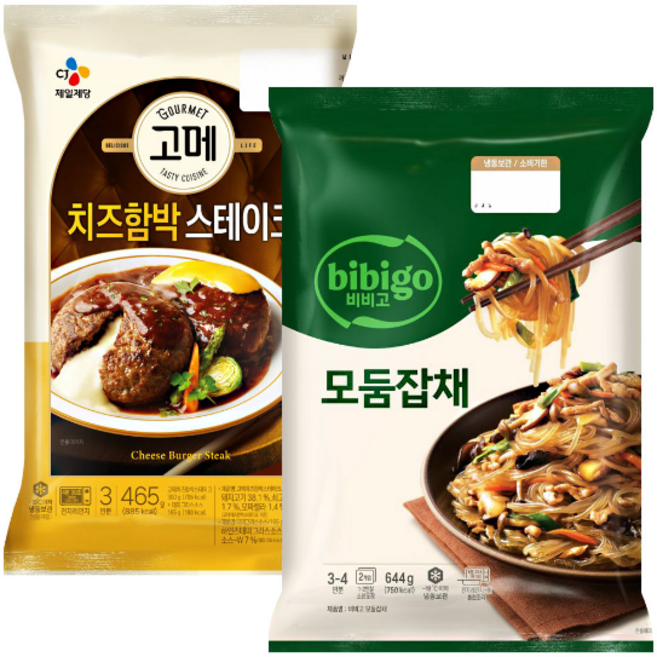 고메 치즈함박스테이크465g+비비고 모둠잡채644g, 1세트, 1.109kg