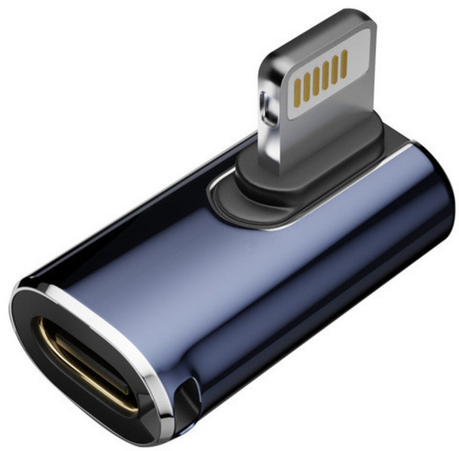 Type-C母轉Lightning公27W快沖數據傳輸轉接頭, 1個, TC母轉L公 27W-中彎036-04, 深藍, 2.5cm