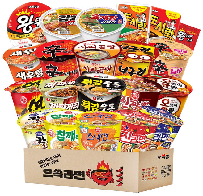 3대장 컵라면 세트 농심 오뚜기 팔도 신라면 새우탕 튀김우동 짜파게티 너구리 사리곰탕 오징어짬뽕 툼바 진라면 스낵면 열라면 참깨라면 진짬뽕 도시락 왕뚜껑 사발면 육개장, 1박스