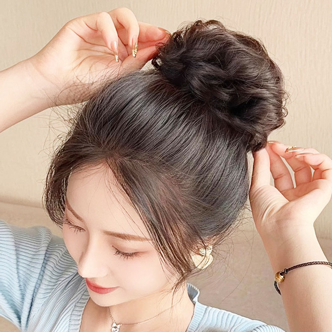톡톡창고 볼륨 가발 머리끈 곱창 밴드 여자 똥머리 당고머리 만두머리 올림머리 부분가발, 1개, 02.곱슬머리-라이트브라운