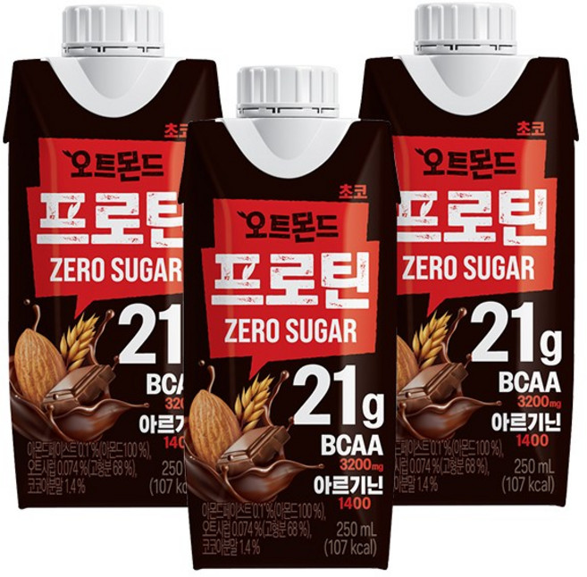롯데칠성 오트몬드 프로틴 제로슈거 초코, 250ml, 3개