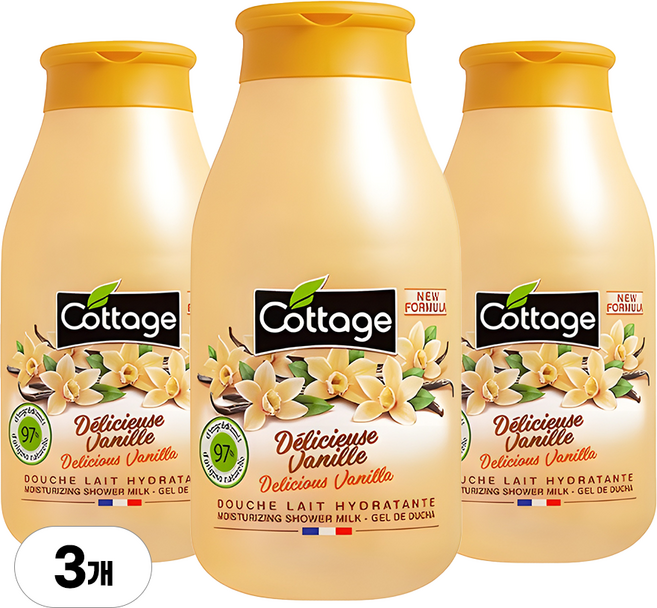 코티지 딜리셔스 바닐라 모이스처라이징 샤워 밀크 바디워시, 250ml, 3개