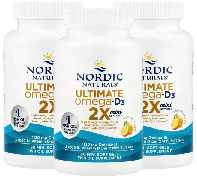 노르딕내추럴스 얼티밋 오메가 2X 미니 D3 1120mg 소프트젤 60정, 3개
