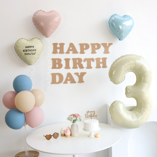 이벤트홀릭 크림 블루 풍선 생일파티용품세트(자유레터링), 1개, 숫자풍선 3