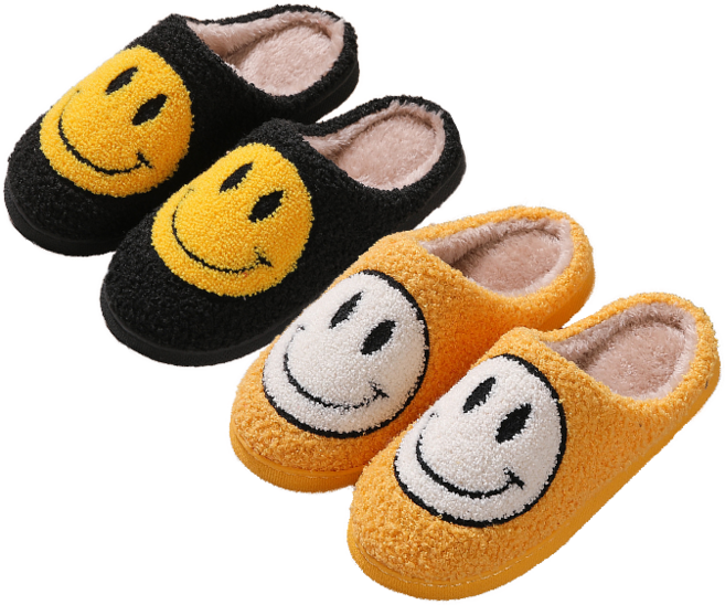 IAWI 스마일 슬리퍼 2개, 블랙+옐로우, 1세트