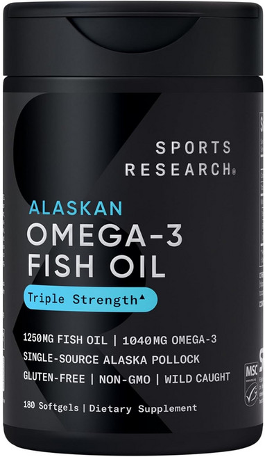스포츠리서치 1040mg 오메가-3 피쉬 오일 트리플 스트렝스 소프트젤, 180정, 1개