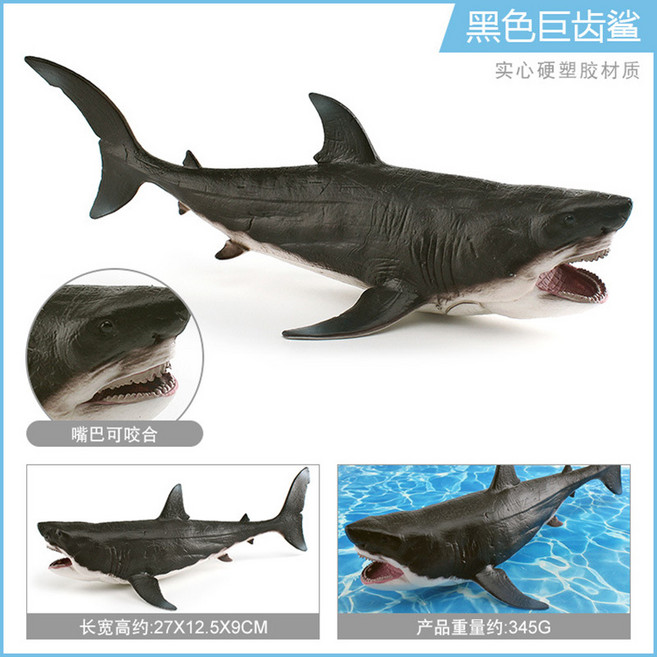 仿真海洋動物鯊魚模型靜態擺件玩具, 1個, 黑色巨齒鯊 345克:如圖所示
