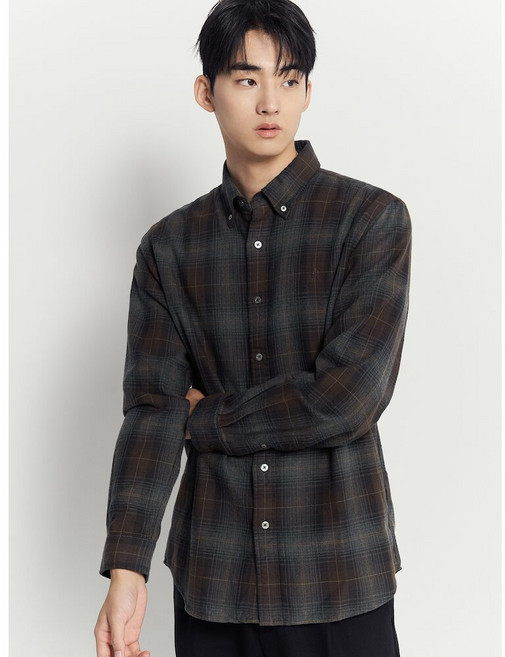 [빈폴] 헤링본 믹스 미들 체크 셔츠 - 브라운 (BC4X64O06D)