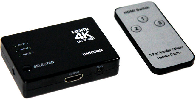 유니콘 HS-300H 3:1 4K HDMI스위치HDMI선택기 셀렉터 모니터공유기 리모컨포함, 1개