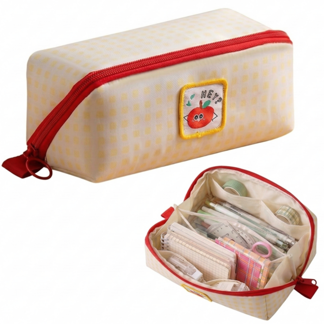 모에파 오픈형 대용량 필통 올인원 수납 패브릭 펜파우치, 1개, 옐로우