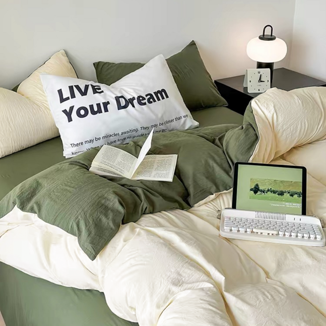 헤디야 투톤 리버시블 부드러운 이불커버, 카키아이보리