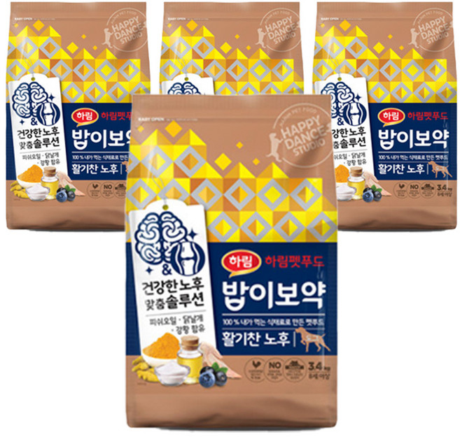 하림펫푸드 전연령 밥이보약 알맞은 체중 강아지사료, 시니어, 3.4kg, 4개