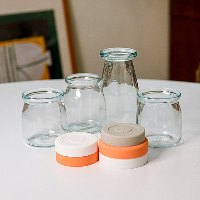 MIR 헥사 실리콘뚜껑 요거트 유리병 우유병 3종 3컬러 8P 푸딩병 미니병 소분용기, 07 요거트병 180ml 웜그레이 8P, 1개