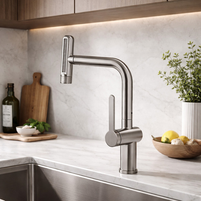 물튐방지기능추가 에떼르노 와이드 EK-6001 폭포수전 6WAY 다기능 헤드 니켈 무광 주방수전 교체, 1개